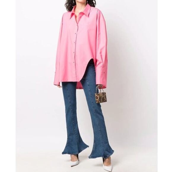 THE ATTICO Diana Shirt Cotton Poplin Cut Out Button Down in 266 Hot Pink Barbie - Picture 12 of 14